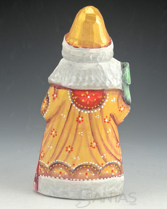 Gold, Red and White Santa Carving with Christmas Tree and Toy Bag 6 inch