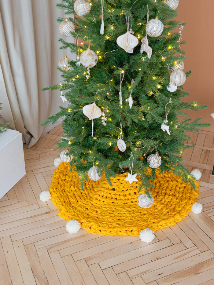 Yellow pompom Christmas tree skirt Anzy Home