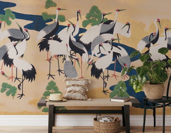 Graceful Flight of Japanese Cranes
