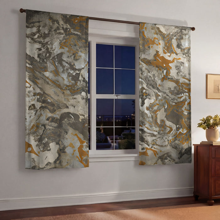 Gray and Beige Marble Camo Pattern Window Curtain