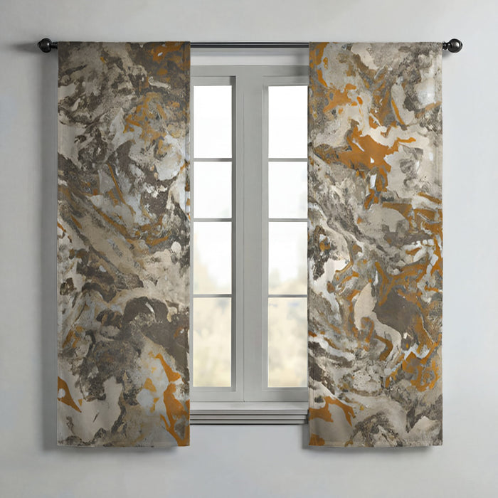 Gray and Beige Marble Camo Pattern Window Curtain