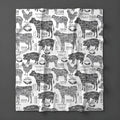 Gray Farm Animal Sketch Pattern Fleece Sherpa Blanket