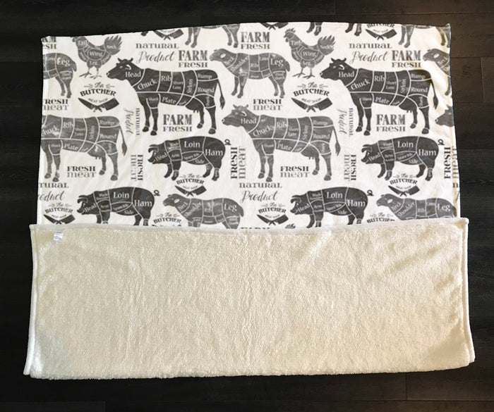 Gray Farm Animal Sketch Pattern Fleece Sherpa Blanket