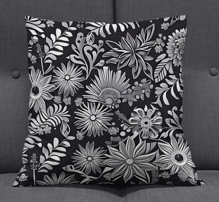 Gray Floral Botanical Pattern Throw Pillow Cover