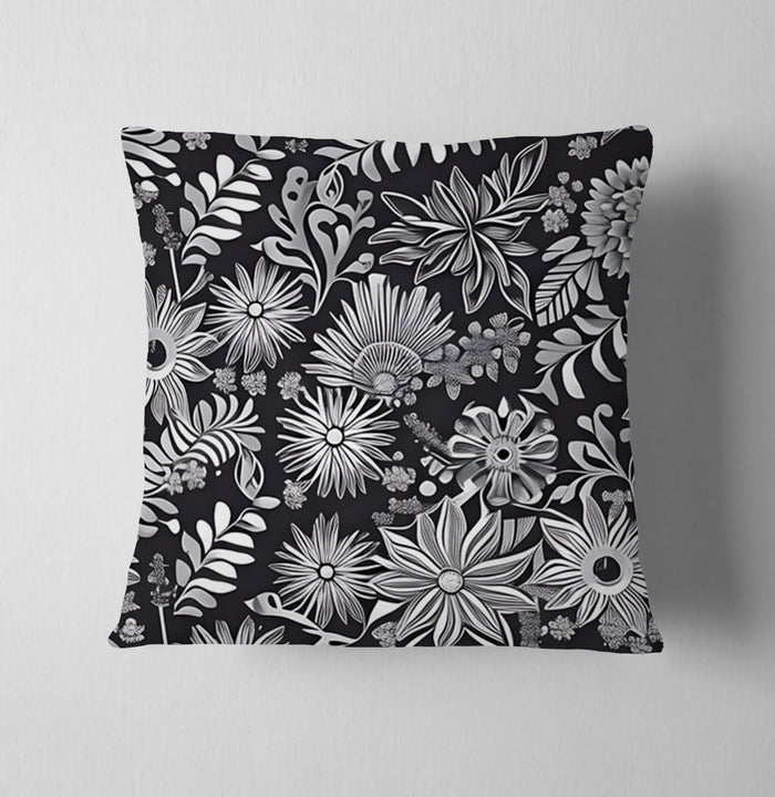Gray Floral Botanical Pattern Throw Pillow Cover