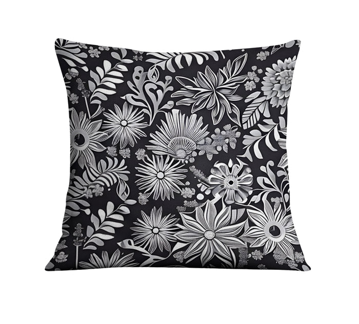 Gray Floral Botanical Pattern Throw Pillow Cover