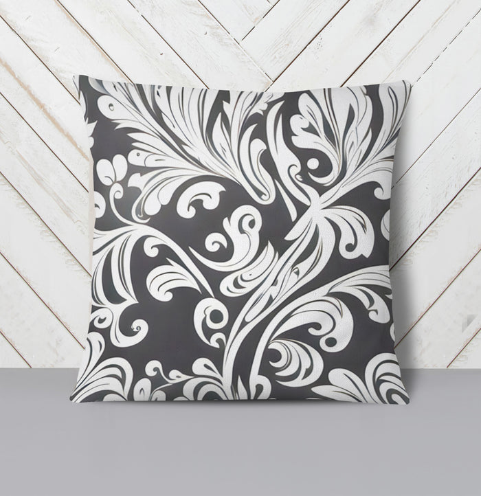 Gray Ornamental Scroll Pattern Throw Pillow Cover