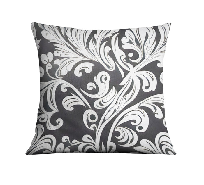 Gray Ornamental Scroll Pattern Throw Pillow Cover