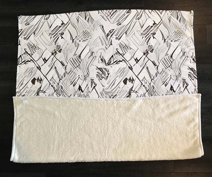 Gray Sketch Texture Abstract Pattern Fleece Sherpa Blanket