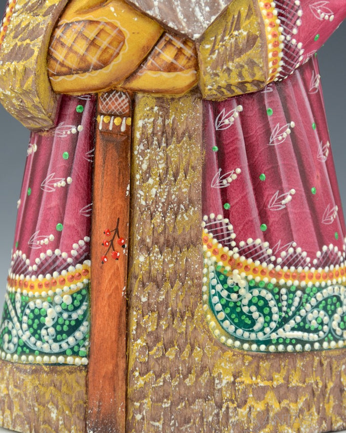 Green and Burgundy Russian Santa with Staff