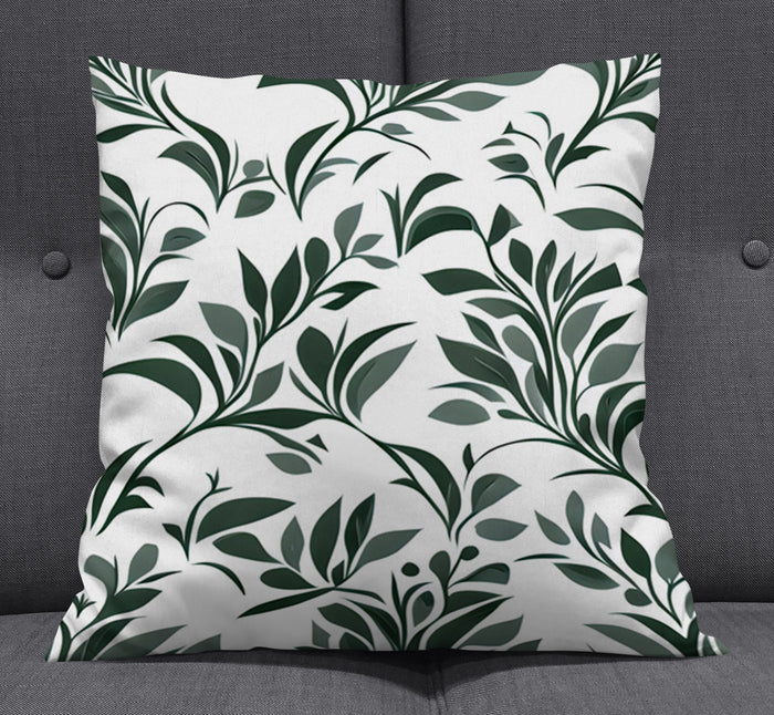 Green Botanical Leaf Pattern Throw Pillow Cover
