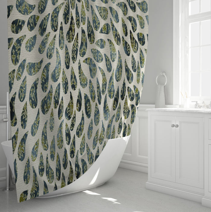 Green Feather Rain Drop Pattern Shower Curtain