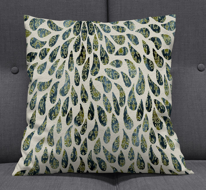 Green Feather Rain Drop Pattern Throw Pillow Cover