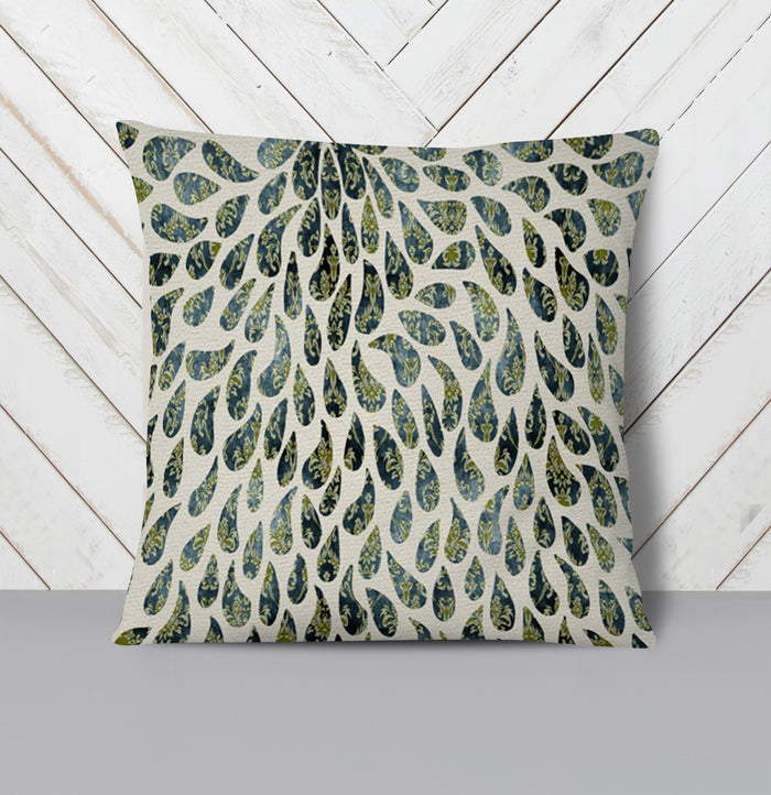 Green Feather Rain Drop Pattern Throw Pillow Cover