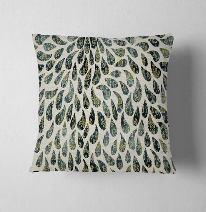 Green Feather Rain Drop Pattern Throw Pillow Cover