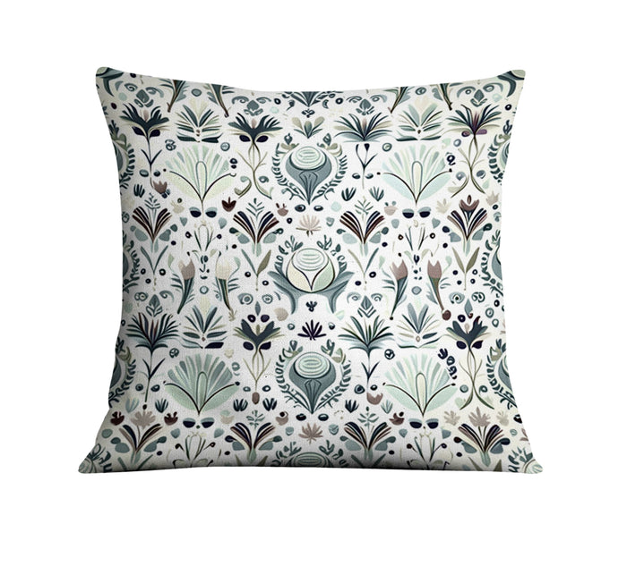 Green Folk Botanical Pattern Throw Pillow Cover