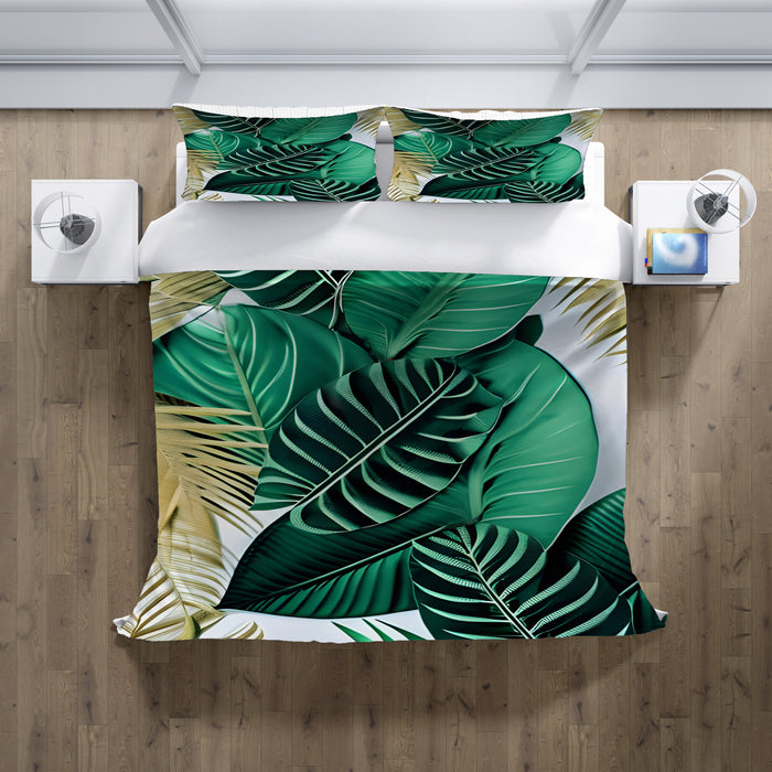 Green Tropical Leaf Pattern Duvet Cover