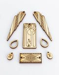CSWMPD-001-A Wooden jewelry set with wolf, trees, and geometric designs