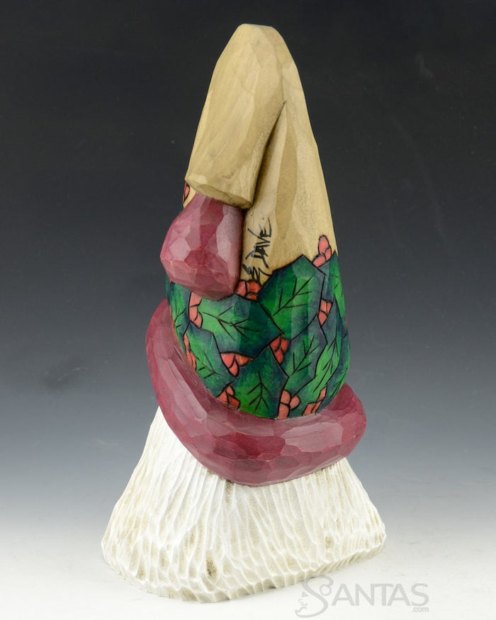 Holly Trimmed Wood Santa Bust by Dave Francis