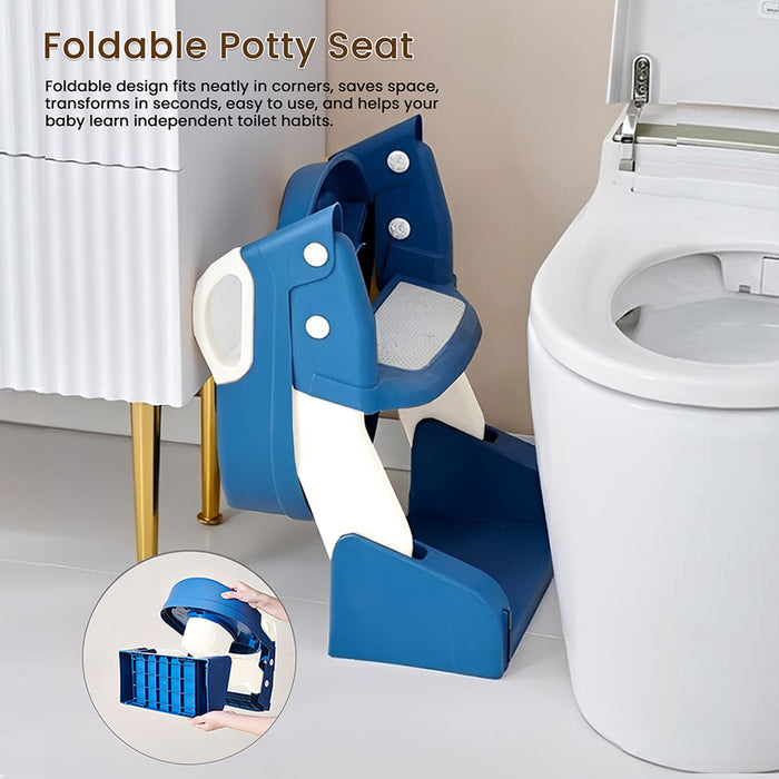 Infantso 3-in-1  Nora Potty Training Seat with Ladder & Step Stool for Toddlers – Foldable, Non-Slip, PU Soft Cushion, Universal Fit for Standard Toilets – Baby Toilet Trainer for Boys & Girls (1–5 Years)