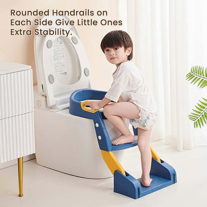 Infantso 3-in-1  Nora Potty Training Seat with Ladder & Step Stool for Toddlers – Foldable, Non-Slip, PU Soft Cushion, Universal Fit for Standard Toilets – Baby Toilet Trainer for Boys & Girls (1–5 Years)