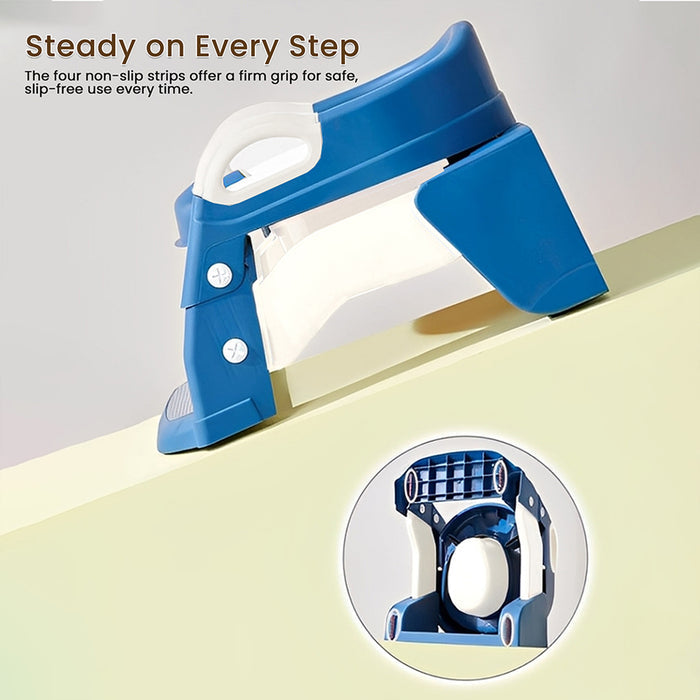 Infantso 3-in-1  Nora Potty Training Seat with Ladder & Step Stool for Toddlers – Foldable, Non-Slip, PU Soft Cushion, Universal Fit for Standard Toilets – Baby Toilet Trainer for Boys & Girls (1–5 Years)