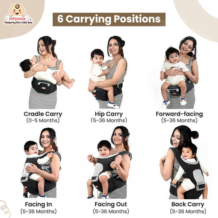 Infantso Adjustable Hip Seat Baby Carrier with 6 Carrying Positions for 03 to 24 Months