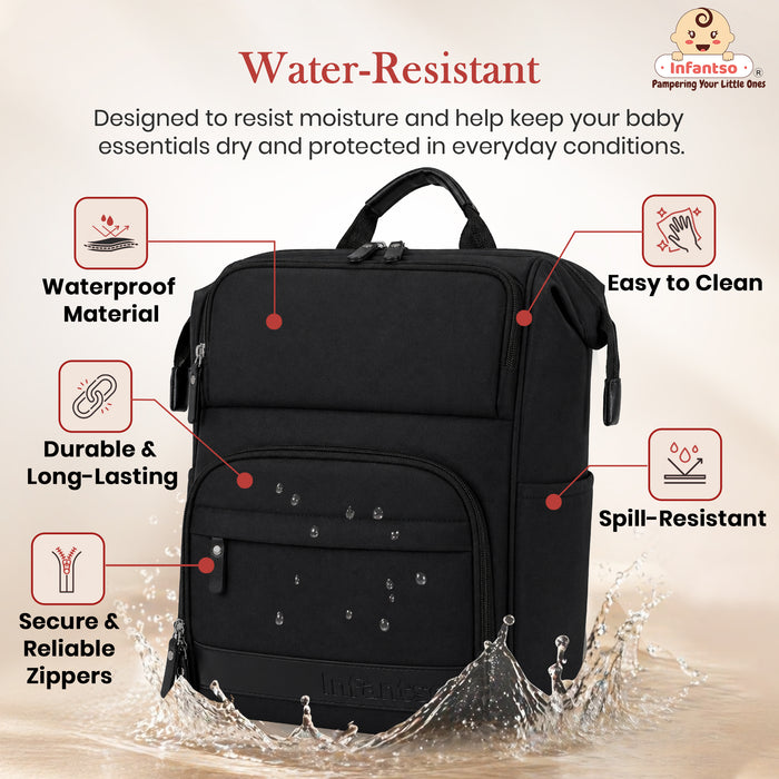 Infantso Diaper Bag Backpack, Large Capacity Baby Bag with Insulated Bottle Holders, Water-Resistant Maternity Bag, Multi-Compartments, Stroller Compatible Travel Bag for Moms & Dads