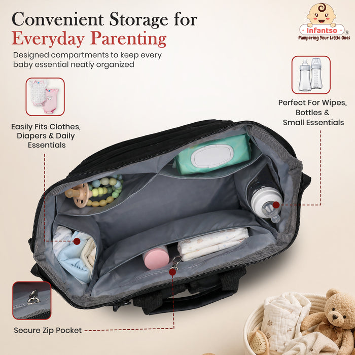 Infantso Diaper Bag Backpack, Large Capacity Baby Bag with Insulated Bottle Holders, Water-Resistant Maternity Bag, Multi-Compartments, Stroller Compatible Travel Bag for Moms & Dads