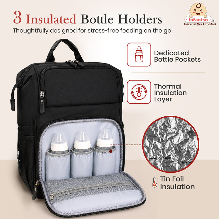 Infantso Diaper Bag Backpack, Large Capacity Baby Bag with Insulated Bottle Holders, Water-Resistant Maternity Bag, Multi-Compartments, Stroller Compatible Travel Bag for Moms & Dads