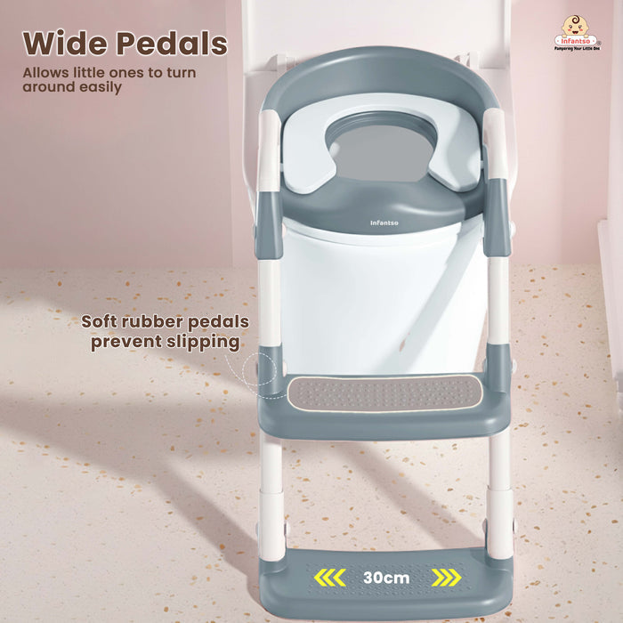 Infantso PLOOPI Step Potty Training Seat with Ladder for Kids (1–5 Years) | Foldable Design, 5-Level Height Adjustment, PU Cushion, Splash Guard & Safety Handles | Fits All Western Toilets