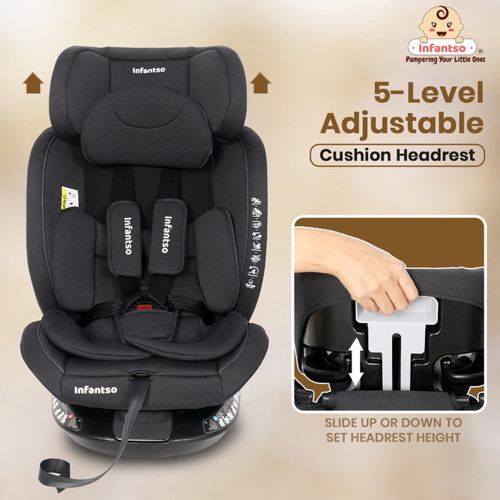 Infantso Ride-On 360° Rotating Recliner Baby Car Seat – Convertible, ISOFIX, Safety Harness, Ages 0–12 Years, 0–36 kg