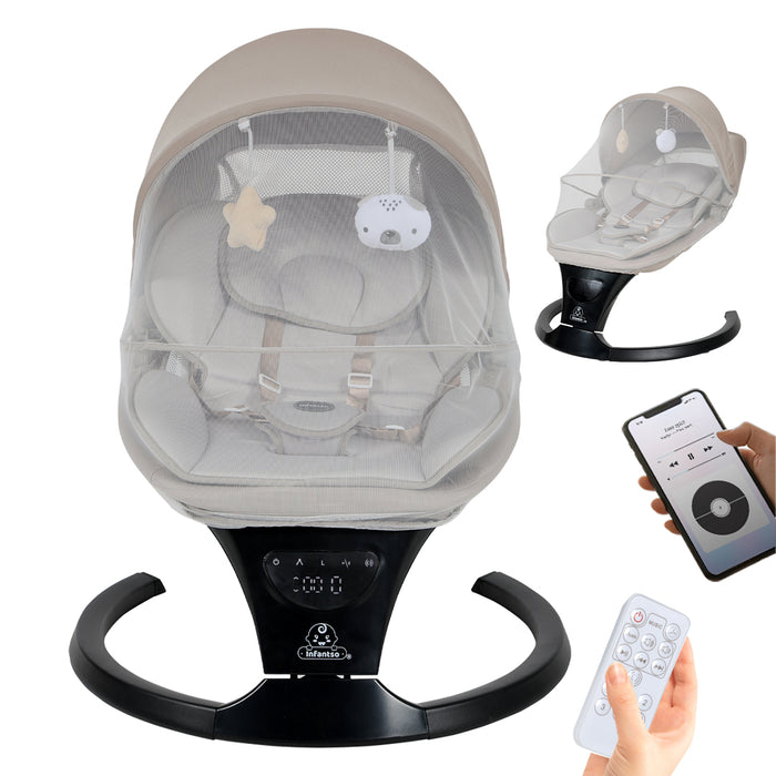 Infantso SLEEP EASE (2-in-1) Automatic Baby Swing – 5-Speed Electric Cradle with Bluetooth Music, Remote Control, Timer & Safety Lock for 0 to 12 months