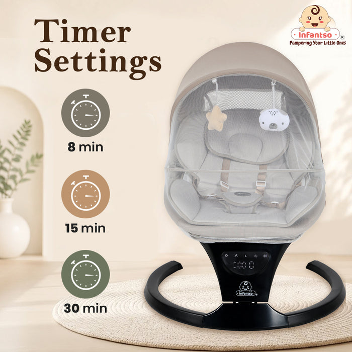 Infantso SLEEP EASE (2-in-1) Automatic Baby Swing – 5-Speed Electric Cradle with Bluetooth Music, Remote Control, Timer & Safety Lock for 0 to 12 months