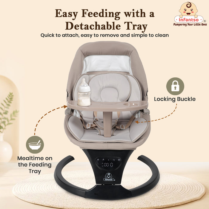 Infantso SLEEP EASE (2-in-1) Automatic Baby Swing – 5-Speed Electric Cradle with Bluetooth Music, Remote Control, Timer & Safety Lock for 0 to 12 months