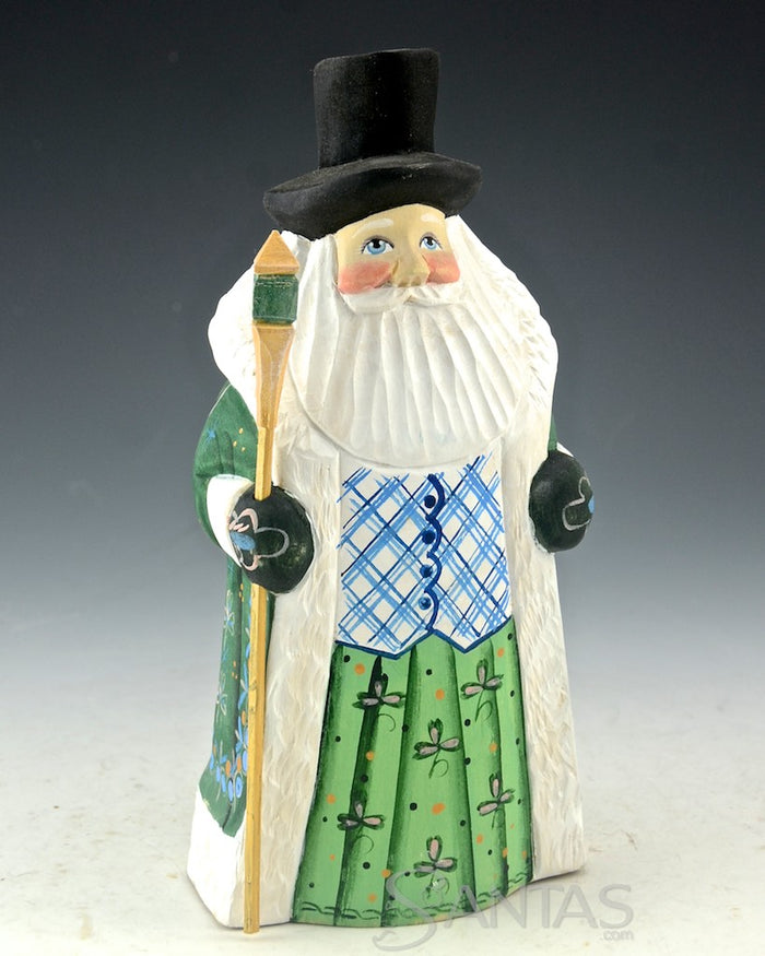 Irish Wooden Santa with Staff and Top Hat