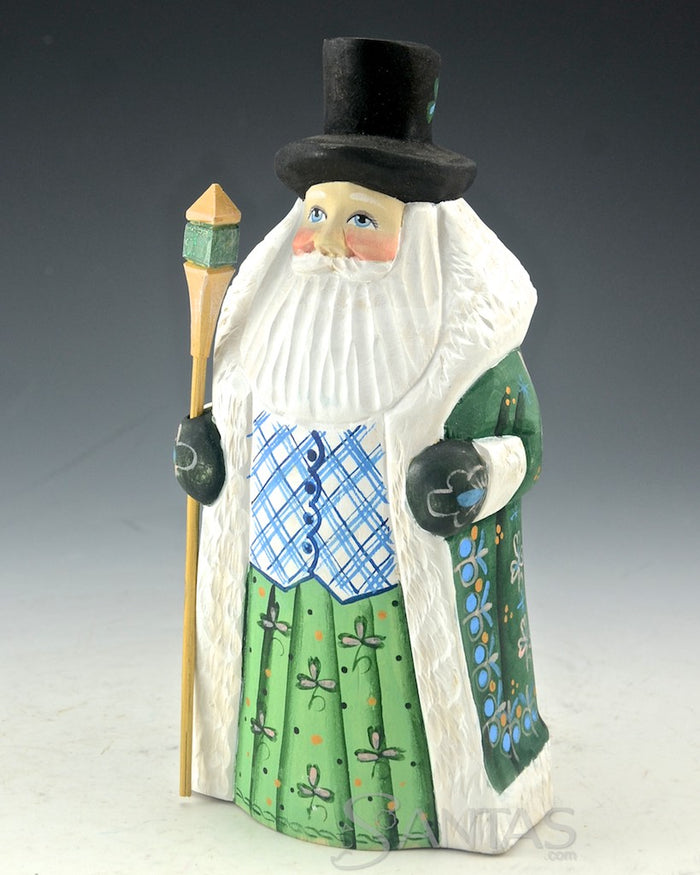 Irish Wooden Santa with Staff and Top Hat
