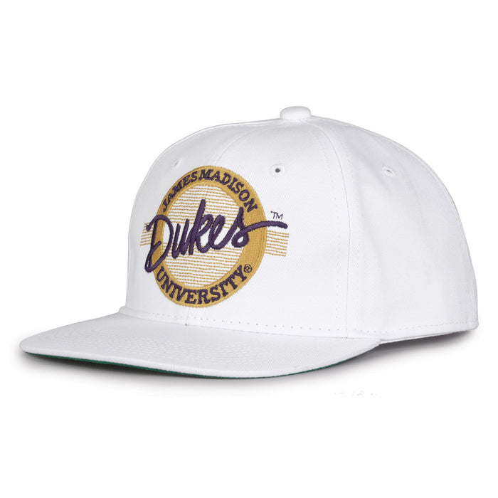 James Madison Dukes Retro Circle Snapback - White, alternate view 1