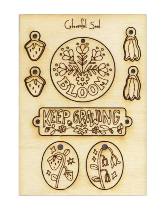 Wooden die-cut Bloom and Keep Growing designs