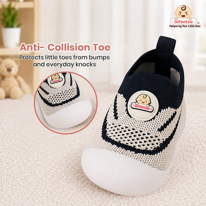 Knit Kicks Anti-Skid Cotton Socks Shoes with Rubber Sole for Walking Babies & Toddlers (6-24 Months)