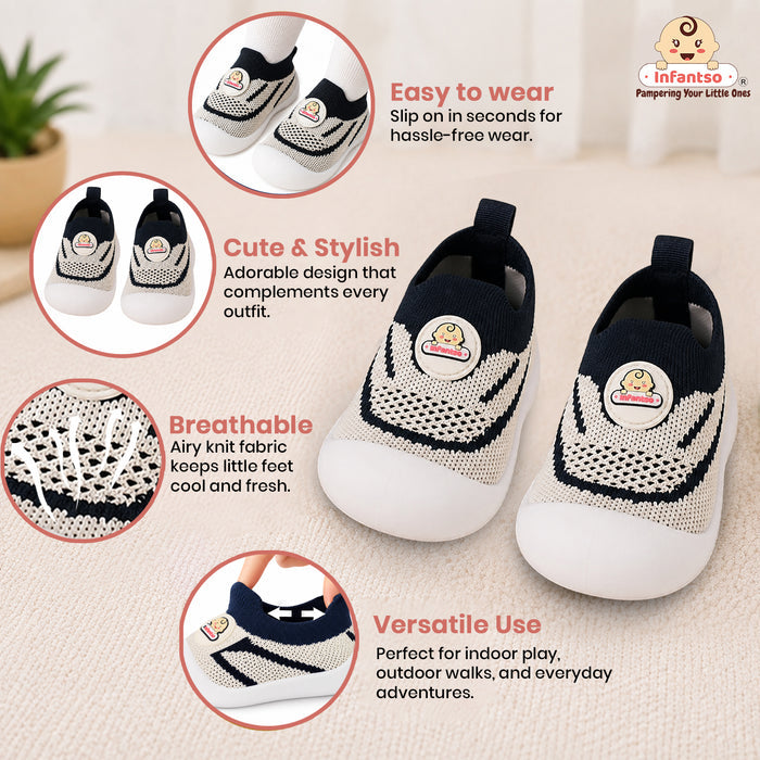 Knit Kicks Anti-Skid Cotton Socks Shoes with Rubber Sole for Walking Babies & Toddlers (6-24 Months)