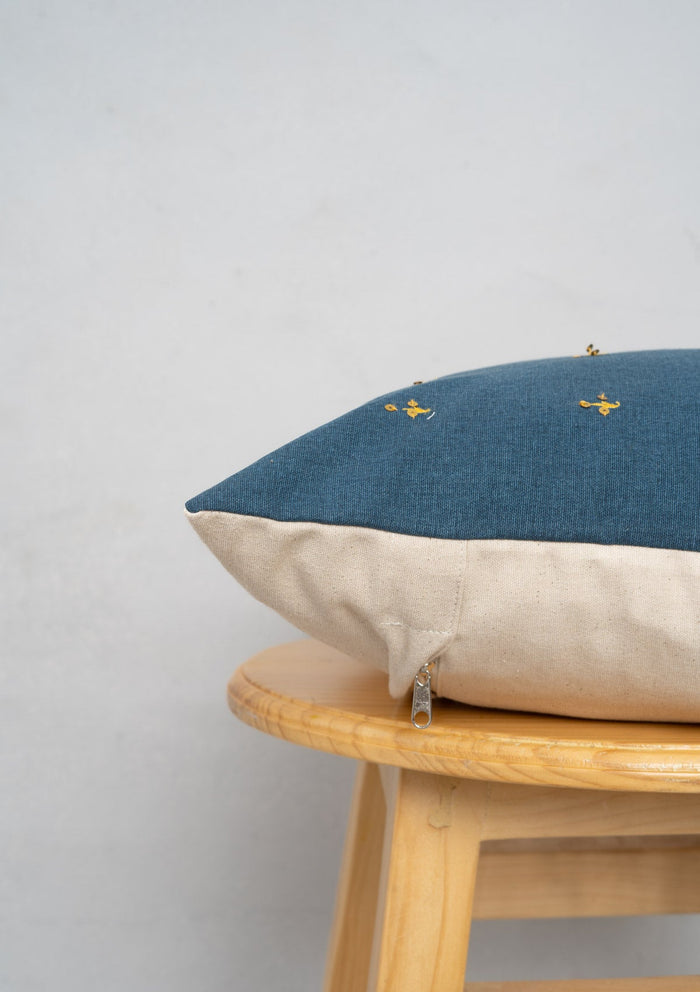 Kohinoor Sequined ethnic cotton cushion cover for sofa - Indigo
