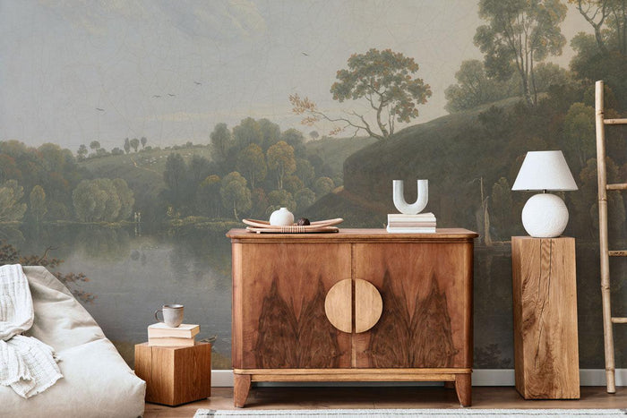 Lake & Boat Landscape Painting Wall Mural-Wall Mural-Eazywallz