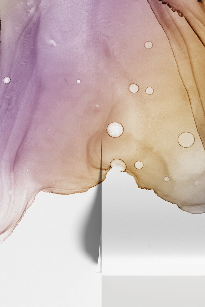 Lucid Rainbow Ink Utopia abstract wall mural - purple gold ombre ink design product shot