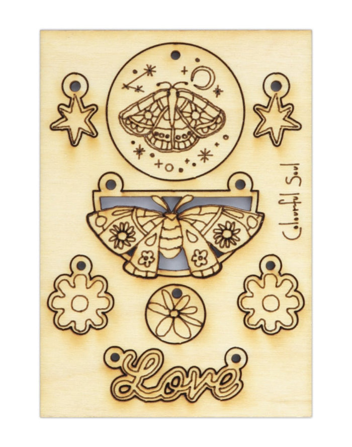 Wooden butterfly & floral charms