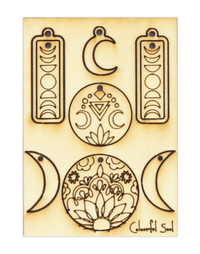 Laser cut moon phase and floral charms