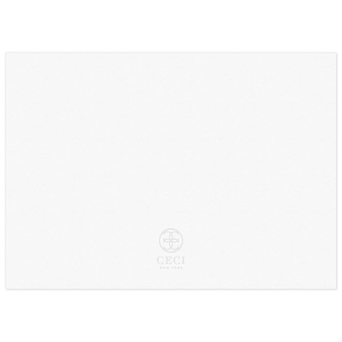 White blank back of a save the date with a gray Ceci New York circle logo at the bottom.