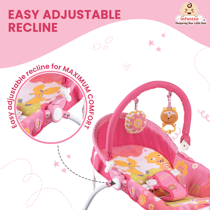 Manual Baby Rocker with Safety Harness & Mosquito Net | Infant Bouncer for 0-24 Months | Portable & Washable