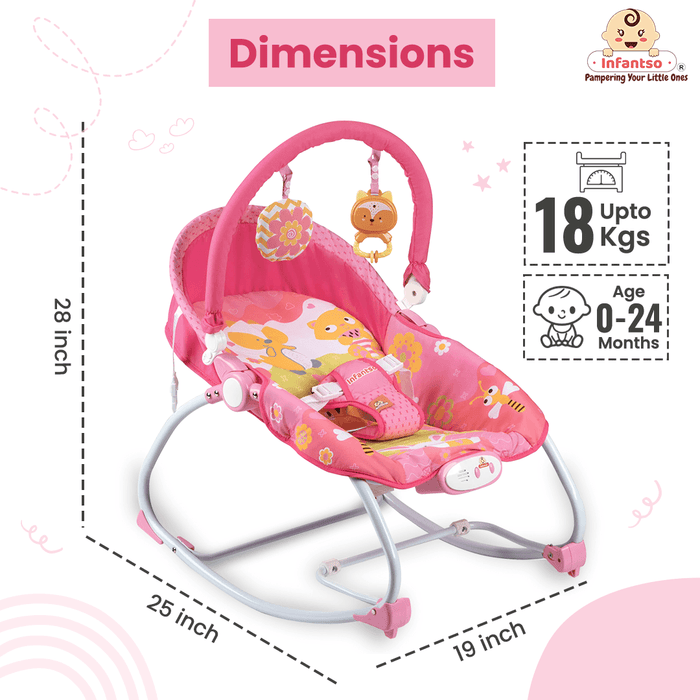 Manual Baby Rocker with Safety Harness & Mosquito Net | Infant Bouncer for 0-24 Months | Portable & Washable