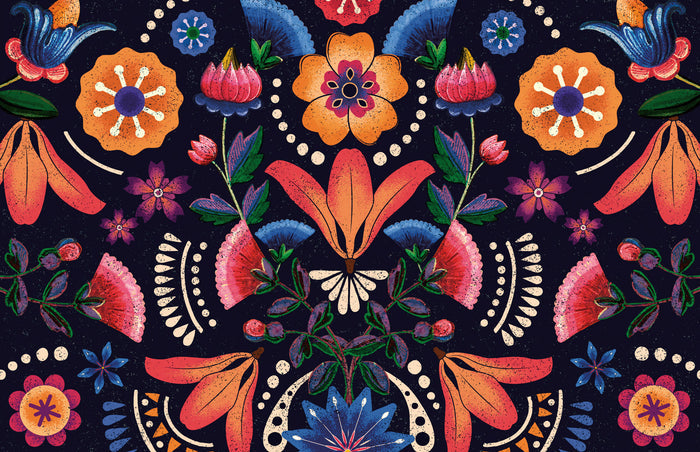 Mexican Ethnic Floral Wallpaper Mural